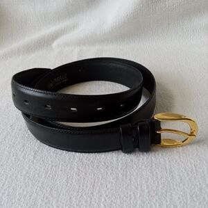 MEN'S ITALIAN BLACK GENUINE LEATHER BELT w Gold Tone Buckle 120/105 L 40 (37-42)